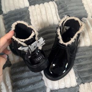 UGG Black Kids Rain & Snow Boots with Cream Trim
